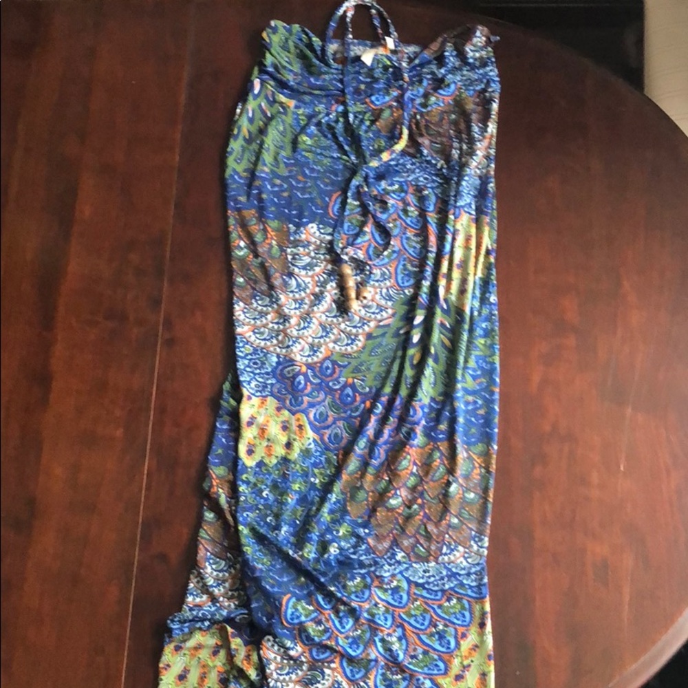 Floral design. Beautiful blue fabric hugs curves